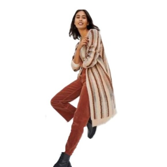 Anthropologie FRNCH Chantal Shimmer-Striped Knit Kimono Cardigan Duster, NWT - Picture 1 of 15